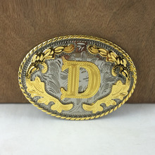 BuckleClub-hebilla de cinturón de cowboy, flor occidental, letra D, FP-03702-D, oro con acabado plateado, lazo de 4cm de ancho, envío directo 2024 - compra barato