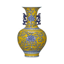 Luxury Chinese Style Yellow Ceramic Vase Hand Painted Blue and White Double Ears Porcelain Flower Vase For Home Office Decor 2024 - buy cheap