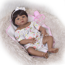 Collectible 23 Inch Reborn Baby Doll Full Body Silicone 57cm Realistic Black Skin Baby Doll Girl Kid Birthday Gift Fake Baby Toy 2024 - buy cheap