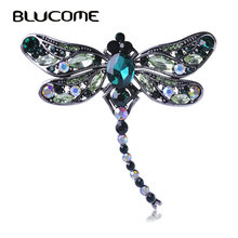 Blucome Green Dragonfly Brooches Corsages Jewelry Shining Crystal Vintage Brooch Crystal Big Broches Scarf Clothes Hijab Pins Up 2024 - buy cheap