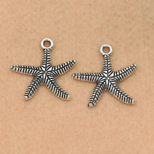 10pcs Antique Silver Plated Starfish Charm Pendant for Jewelry Making Necklace Accessories DIY 25mm 2024 - buy cheap