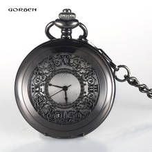GORBEN Bronze Hollow Quartz Pocket Watch Roman Numbers Display Necklace Chain Clock Electronic Female Ladies Men's Watches Gifts 2024 - buy cheap