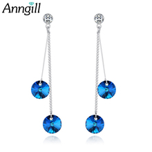 De moda coreana Cristal de Swarovski caída borla pendientes para las mujeres azul Bohemia pendientes largos de mujer joyas madre Festival 2024 - compra barato