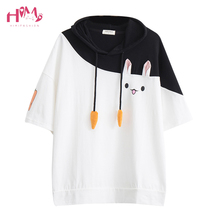 Camisetas de conejo rosa para mujer, Harajuku japonés de manga corta, camiseta de Anime de para niña Mori, playera Kawaii 2020 2024 - compra barato