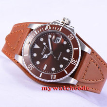 40mm Parnis coffee dial leather strap Sapphire glass automatic mens watch P174 2024 - buy cheap