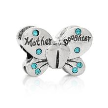 1PC DoreenBeads European Charm Beads Butterfly Silver Color Blue Rhinestone Letter About 22mmx15mm,Hole: Approx 4.8mm 2024 - buy cheap