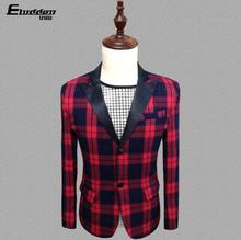 Fashion red plaid clothes men suits designs masculino homme terno stage costumes for singers slim jacket men blazer dance korean 2024 - buy cheap