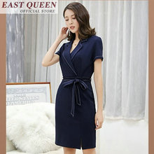 Tunic business dress for womens office businesses chic dresses V-neck graceful short sleeve elegant solid stright dress FF415 B 2024 - buy cheap
