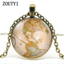 2018/ steampunk new retro antique world globe map glass pendant necklace Alice in Wonderland charm gift. 2024 - buy cheap