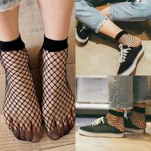 Модные летние сетчатые кружевные короткие носки в сеточку, ажурные сетчатые однотонные носки длиной по щиколотку с оборками для женщин 2024 - купить недорого