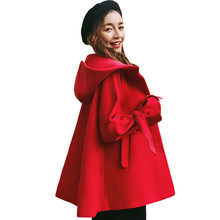 Women Woolen Coat 2018New Autumn Winter Clothes Korea Loose Short Hooded Outerwear Black Red Wool Coat Elegant Female Tops AA335 2024 - buy cheap
