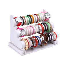 New and Fashion 3 Tier White Leather Bracelet Chain Watch T-Bar Rack Jewelry Organizer Hard Display Stand Holder 2024 - buy cheap