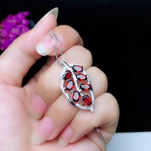 Shop new, natural garnet necklace, 925 silver, leaves, two colors, new store specials 2024 - buy cheap