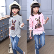 Baby Girl Long sleeve T-shirt child sequined rabbit tops fall 2017 Fashion cotton Elastic Kids Girls Clothes 4 8 10 12 years old 2024 - buy cheap