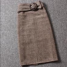 Women Woolen Skirts High Waist Houndstooth Wool Pencil Skirt Work OL Skirts 2024 - buy cheap