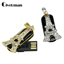 USB Flash Drive Crystal Metal Eiffel Tower Shape 8GB 16GB 32GB 64GB 128GB 256GB Usb Flash Memory Thumb Pendrives with Necklace 2024 - buy cheap