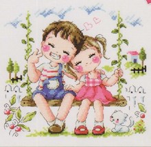 Gold Collection Counted Cross Stitch Kit Cheese and Smile Little Girl and Boy Swing Childhood Innocent Pure Love Lover SO 2024 - buy cheap