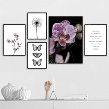 Dandelion pintura em tela, borboleta rosa, magnólia, flor, arte de parede, posteres e impressões nórdicas, imagens de parede para decoração da sala de estar 2024 - compre barato