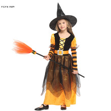 M-XL Girls Witch Sorceress Cosplay Kids Children Halloween Magician Costume for Purim Carnival Stage play Masquerade party dress 2024 - buy cheap
