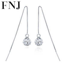 FNJ 925 Silver Round Earring 125mm Long Chain AAA Crystal Zircon Women 100% S925 Sterling Silver boucle d'oreille Drop Earrings 2024 - buy cheap