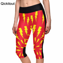Plus size Women's 7 point pants women's leggings On red yellow lightning digital print women high waist Side pocket phone pant 2024 - buy cheap