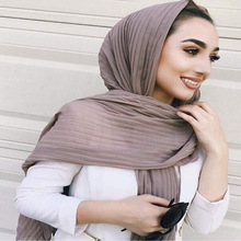 Crumple Bubble Chiffon Solid Crinkled Shawls Pleat Headband Hijab Muslim Wraps scarves/scarf Big Size 90*180cm 2024 - buy cheap