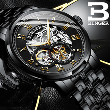 Ambizerland binger relógio de pulso mecânico, relógio de pulso automático casual com pulseira de aço preto, moda casual 2024 - compre barato