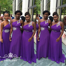 Luxury Silver Sequins Beads Long Bridesmaid Dresses Purple Chiffon 2018 One Shoulder African A Line Prom Dress Party For Women 2024 - buy cheap