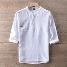 Suehaiwe's brand new Italy style camisa de media manga para hombres, camisa blanca de verano con cuello levantado, camisas de lino y algodón para hombres, camisa masculina 2024 - compra barato