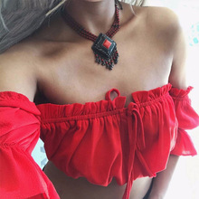 crop tops women 2018 summer lantern sleeve sexy strapless beach tops plus size red black white ruched crop top tank top croptop 2024 - buy cheap