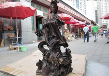 Coleccionable de bronce S2322 China Red Bronce Cobre Refinado Kwan-yin Guan Yin Paseo en la Estatua Del Dragón 2024 - compra barato