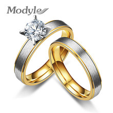 Modyle-anéis de casamento dourados e prateados, joia de compromisso de casal, feminino, masculino e feminino, aço inoxidável, aliança de aniversário e noivado 2024 - compre barato