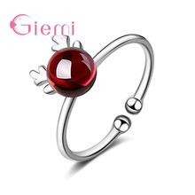 Women 925 Sterling Silver Korean Antler Metal Knuckle Open Rings Birthday Crystal Jewelry Animal Design Adjustable Finger Ring 2024 - buy cheap