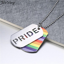 Julie Wang 1PC Colorful Rainbow LGBT Symbol Pride Pendant Necklace Stainless Steel High End Gay Lesbian Gift Statement Jewelry 2024 - buy cheap