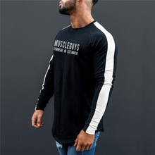 Мужская хлопковая футболка с длинным рукавом, для фитнеса 2024 - купить недорого