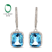 Customized Design 14K White Gold Natural Topaz & Diamonds Earrings Caimao Jewelry 2024 - buy cheap