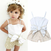 2019 marca recién nacido chico Baby Girl encaje Sling calado Pelele con lazo camisetas verano ropa conjunto Sunsuit ropa 1-4Y moda dulce 2024 - compra barato