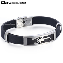 Davieslee Mens Bracelet Chain Wristband Scorpion Silicon Stainless Steel Clasp Black Silver Color Bracelet for Men 10mm LKBM151 2024 - buy cheap