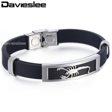 Davieslee masculino pulseira corrente escorpião silicone aço inoxidável fecho preto prata cor pulseira para homem 10mm lkbm151 2024 - compre barato