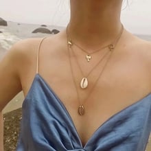 Gargantilha plana boêmia com pingente de concha, bijuterias, corrente, gargantilha sexy simples para mulheres verão praia festa 2024 - compre barato