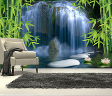 Custom 3D murals,Chinese landscape painting, lotus waterfall bamboo papel de parede,living room sofa TV wall bedroom wallpaper 2024 - buy cheap