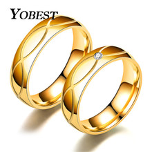 Yobest anéis de casamento quente para mulher ouro-cor de aço inoxidável anel de noivado jóias 2024 - compre barato