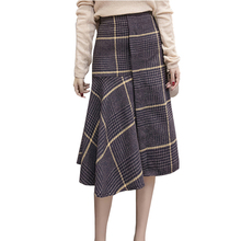 2021 Autumn Winter Women Ruffles Plaid Skirts Womens Fashion Asymmetrical Empire Steam Punk Skirt Mid-calf A-line Wool skirt 2024 - buy cheap