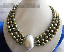 Free Shipping >> 3strands 18'' 10mm Green Baroque Freshwater Pearl Necklace hi 2024 - buy cheap