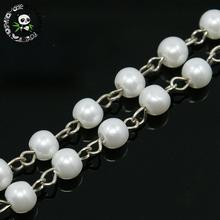 Cadenas de cuentas de perlas de vidrio hechas a mano de 8mm para fabricación de joyería Diy, con oculares de platino, 1m (39,3 "); Alrededor de 77 uds/hebra, 5 hebras/lote 2024 - compra barato