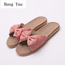 Women Slippers Flips Flops Summer Breathable Shoes Butterfly-knot Fashion Platform Sandals Slides Non-slip Flats Indoor Hemp 2024 - buy cheap