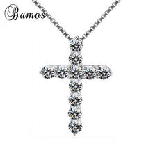 Lucky Female Ladies Cross Crystal Pendant Necklace Silver Color Round White AAA Zircon Necklaces For Women Best Lover Choker 2024 - buy cheap