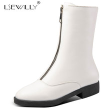Lsewilly/женские ботинки из искусственной кожи с молнией спереди; Осенне-зимние ботинки с круглым носком на толстом каблуке; Цвет черный, белый, красный; Ботильоны; K99 2024 - купить недорого