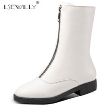 Lsewilly Front Zipper PU Leather Boots for Women Round Toe Thick Heel Winter Autumn Booties Black White Red Ankle Boots K99 2024 - buy cheap