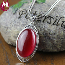Big Gemstone Jewelry 20mm*30mm Oval Red Ruby Pendant Vintage Hollow Pattern Real 925 Sterling Silver Necklace Women RP01 2024 - buy cheap